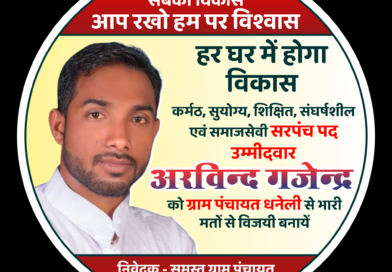 ग्राम धनेली में सरपंच पद के प्रबल दावेदार श्री अरविंद गजेंद्र जी को चश्मा छाप में वोट देकर बनाएं विजयी
